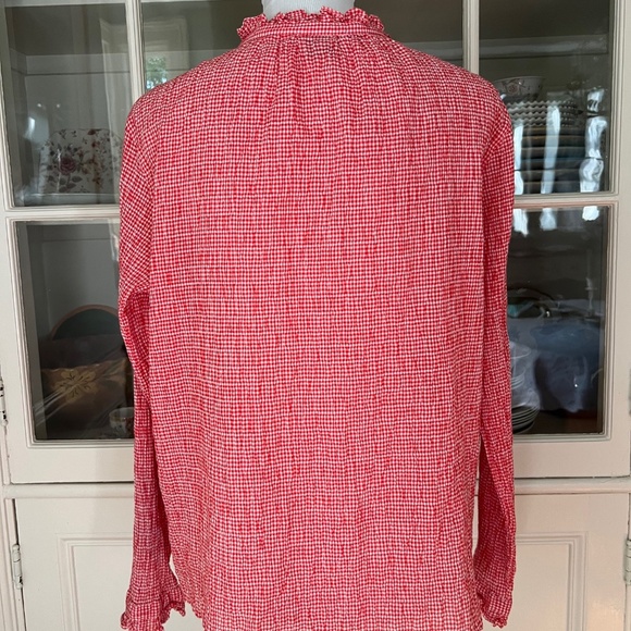 Agnes B. Cotton Gingham Button Down Blouse, Size M-L/44, Red & White - Picture 6 of 10